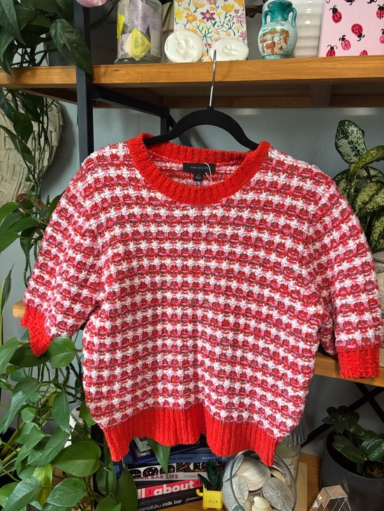 Ann Taylor Sweaters - Ann Taylor Red and White Textured Crewneck Sweater